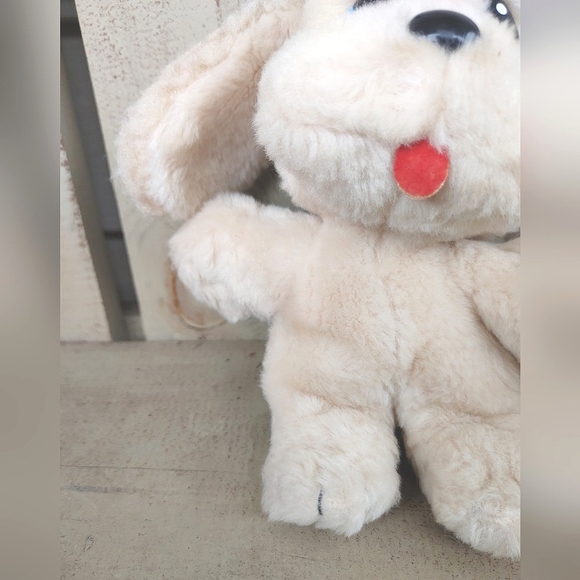 Vintage 1985 Marchon Cream Plush Poodle Puppy 9" Soft Toy Blue Eyes Floppy Ears - Picture 3 of 12